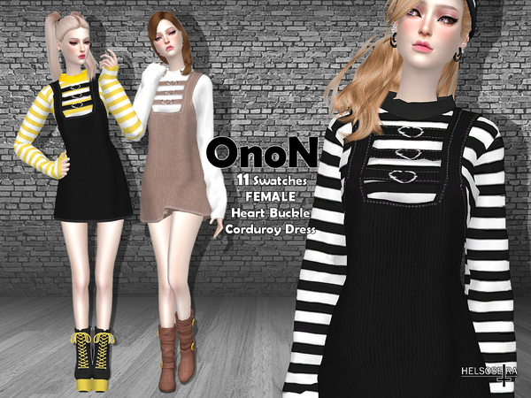 Sims 4 ONON Corduroy Dress by Helsoseira at TSR