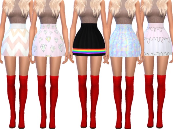 Sims 4 High Waisted Skater Skirts by Wicked Kittie at TSR