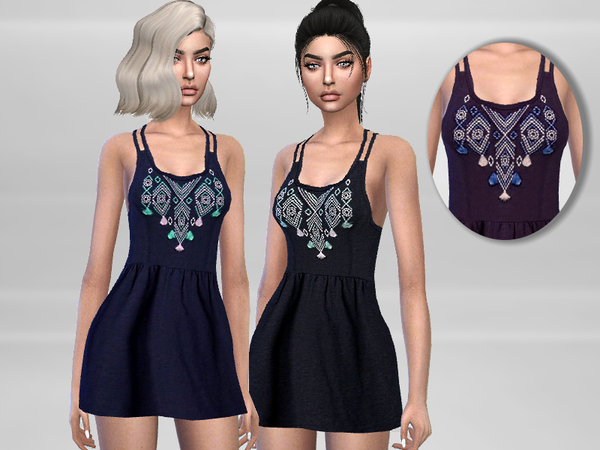 Sims 4 Embroidered Dress by Puresim at TSR
