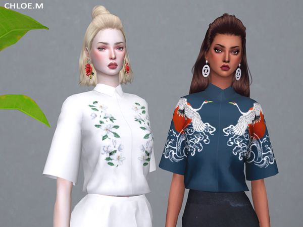 Sims 4 Short sleeved blouse by ChloeMMM at TSR