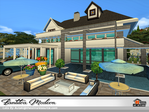 Sims 4 Bantitra Modern house NoCC by autaki at TSR