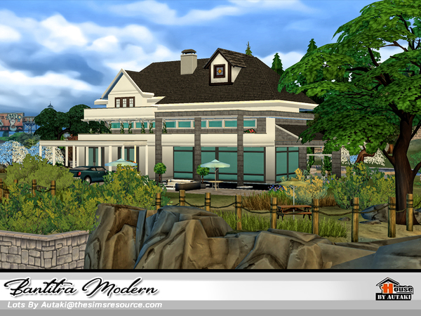 Sims 4 Bantitra Modern house NoCC by autaki at TSR
