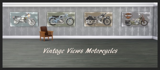 Sims 4 Vintage Views Paintings Motorcycles by Simmiller at Mod The Sims