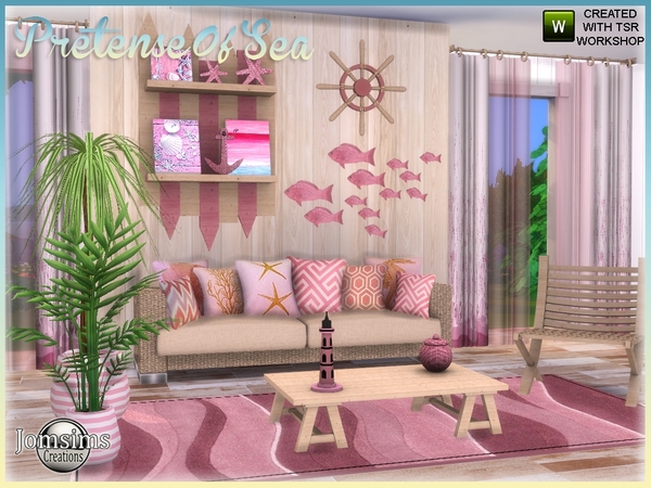 Sims 4 Pretense of sea interior living room garden by jomsims at TSR