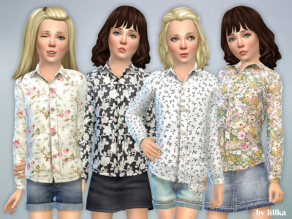 Sims 4 Printed Shirt Blouse for Girls by lillka at TSR