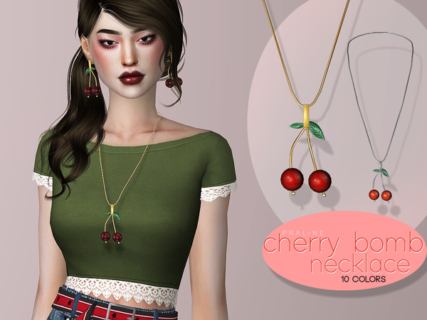 Sims 4 Cherry Bomb Necklace by Pralinesims at TSR