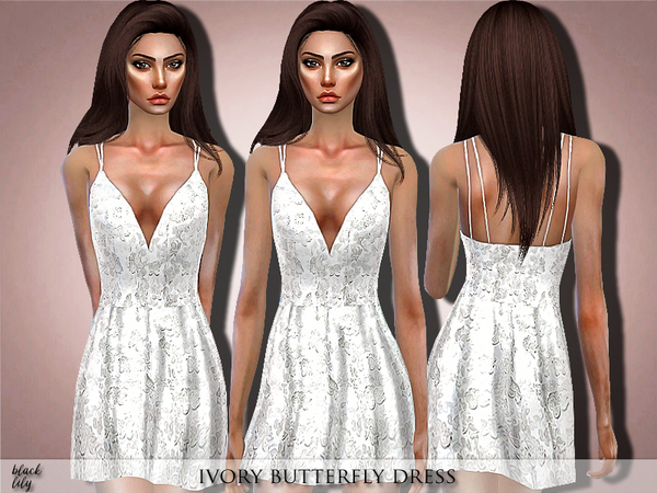 Sims 4 Ivory Butterfly Dress by Black Lily at TSR