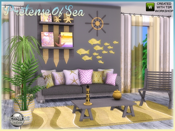 Sims 4 Pretense of sea interior living room garden by jomsims at TSR