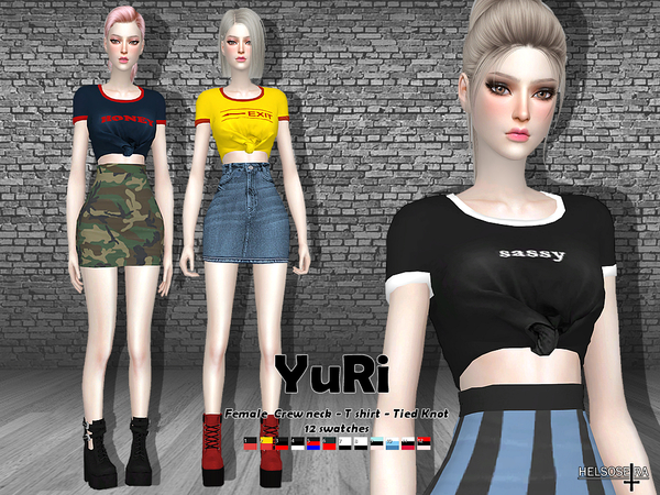 Sims 4 YURI Knotted crop t shirt by Helsoseira at TSR