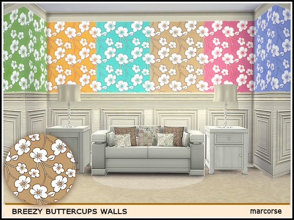 Sims 4 Breezy Buttrcups Walls by marcorse at TSR