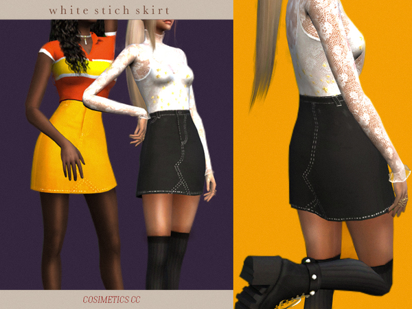 Sims 4 White stich skirt by cosimetics at TSR