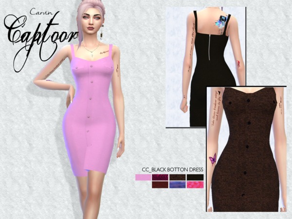 Sims 4 Black button dress by carvin captoor at TSR