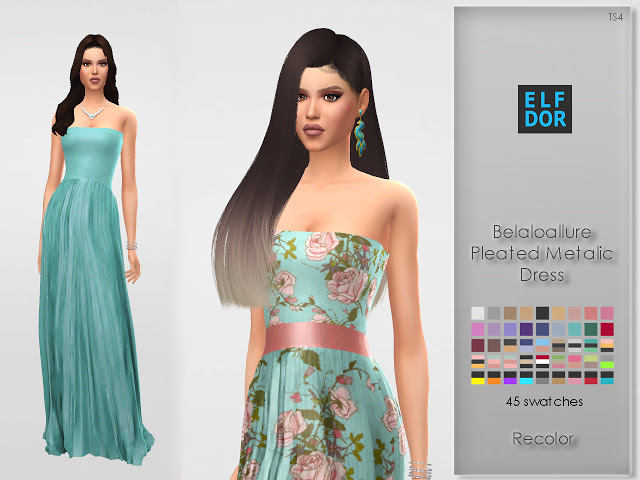 Sims 4 Belaloallure Pleated Metalic Dress RC at Elfdor Sims