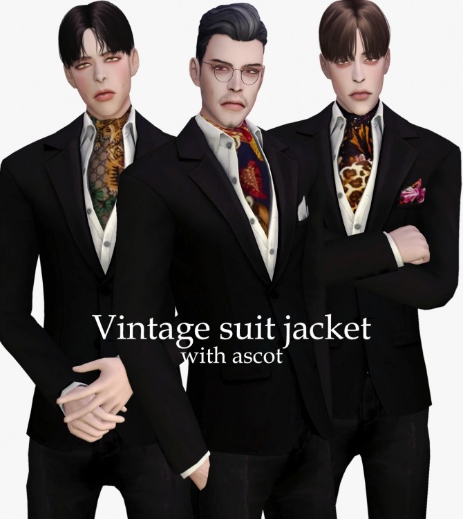 Sims 4 Vintage Suit Jacket SET with necktie & ascot at EFFIE