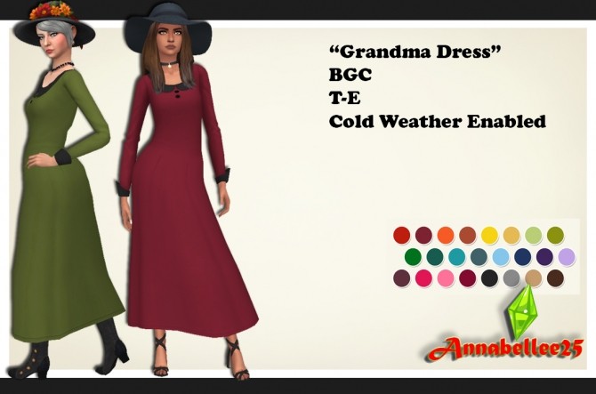 Sims 4 Grandma Conservative Dress by Annabellee25 at SimsWorkshop