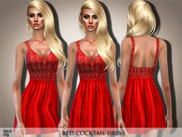 Sims 4 Red Cocktail Dress by Black Lily at TSR