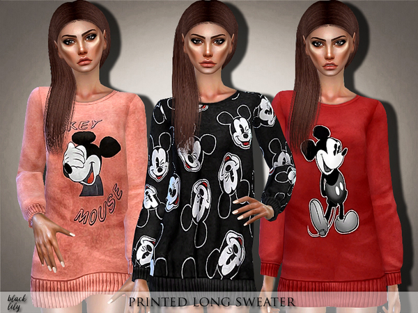 Sims 4 Printed Long Sweater by Black Lily at TSR