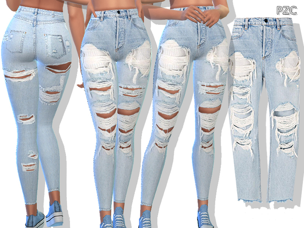 Sims 4 Blue Denim Ripped Jeans by Pinkzombiecupcakes at TSR