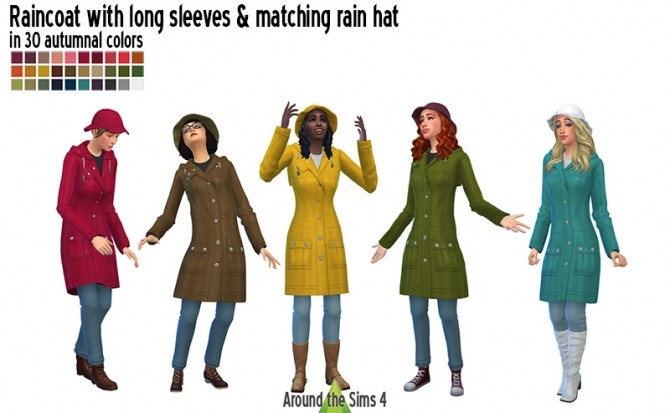 Sims 4 Raincoat with long sleeves & matching rain hat at Around the Sims 4