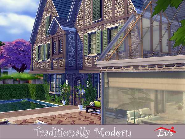 Sims 4 Traditionally Modern house by evi at TSR