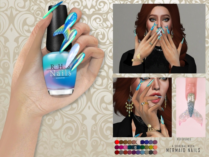 MERMAID NAILS by Thiago Mitchell at REDHEADSIMS » Sims 4 Updates