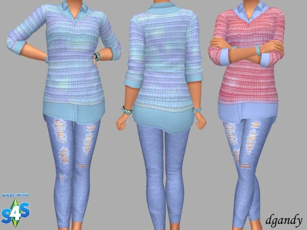 Sims 4 Sweater, Shirt and Jeggings by dgandy at TSR