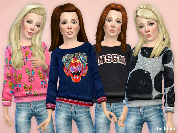 Sims 4 Printed Sweatshirt for Girls P32 by lillka at TSR