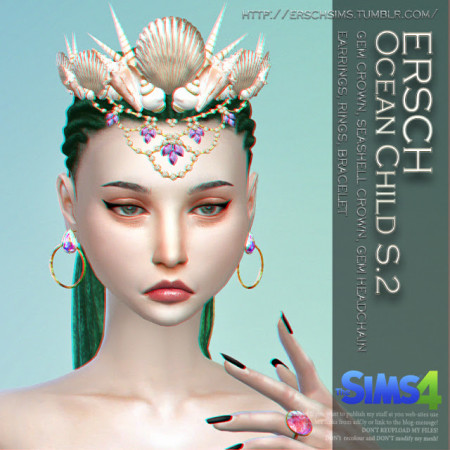 Ocean Child S.2 crowns, earrings, bracelets, rings and headchain at ErSch Sims