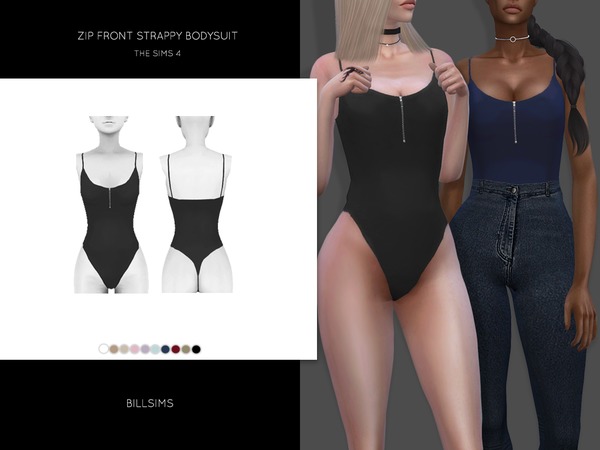 Sims 4 Zip Front Strappy Bodysuit by Bill Sims at TSR