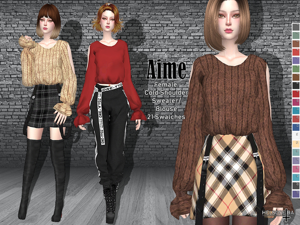 Sims 4 AIME Cold shoulder Sweater/Top by Helsoseira at TSR