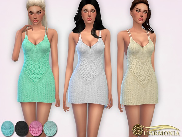Sims 4 Cotton Crochet Mini Dress by Harmonia at TSR