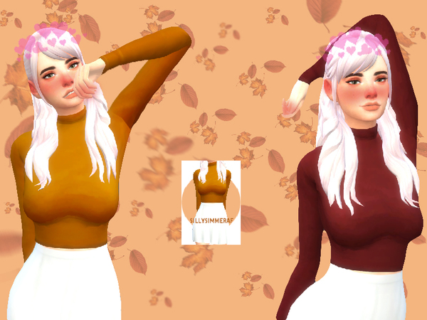 Sims 4 Autumn Leaves Turtle Neck Crop Top by SillySimmerAf at TSR