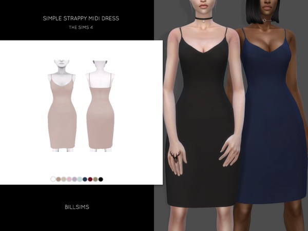 Sims 4 Simple Strappy Midi Dress by Bill Sims at TSR