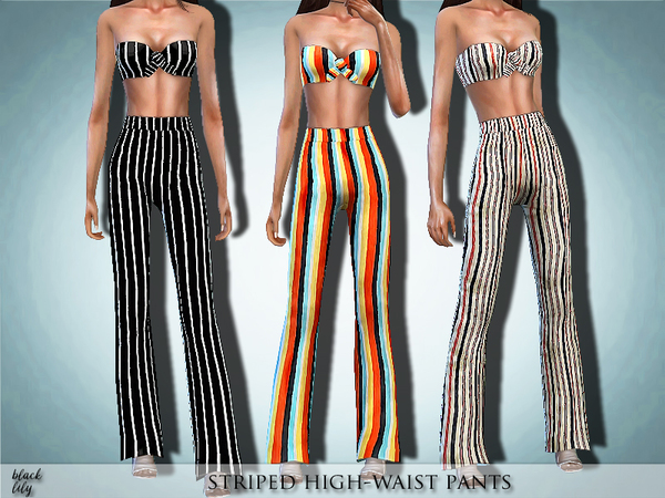 Sims 4 Striped High Waist Pants by Black Lily at TSR