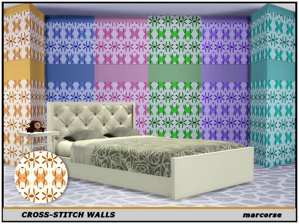 Sims 4 Cross stitch walls by marcorse at TSR