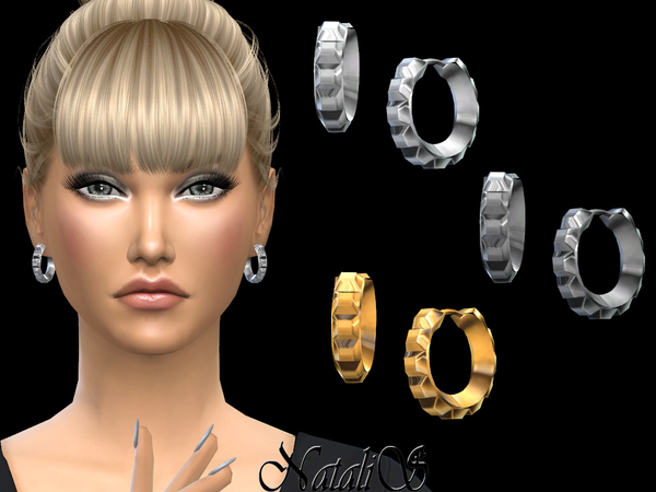 Sims 4 Square studs hoop earrings SMALL by NataliS at TSR