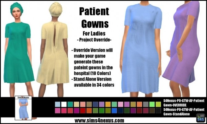Sims 4 Project Override Female Patient Gowns by SamanthaGump at Sims 4 Nexus