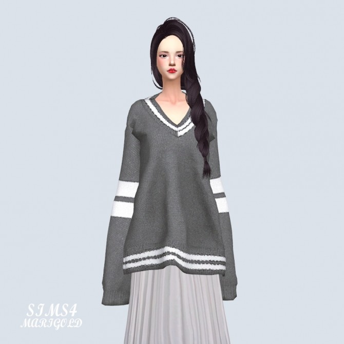 Sims 4 Long Sleeves V Neck Sweater at Marigold