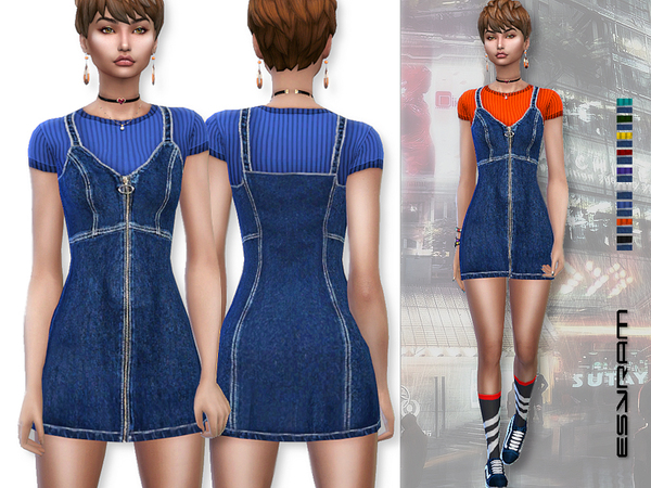 Sims 4 Denim Dress by EsyraM at TSR