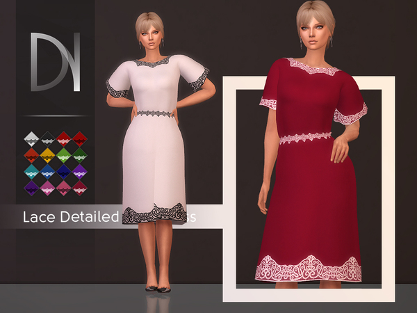 Sims 4 Lace Detailed Midi Dress by DarkNighTt at TSR