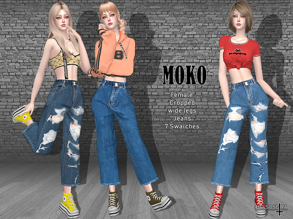 Sims 4 MOKO Cropped Jeans by Helsoseira at TSR