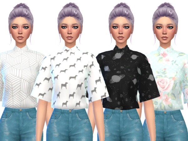 Sims 4 Tumblr Themed Short Sleeved Blouse by Wicked Kittie at TSR