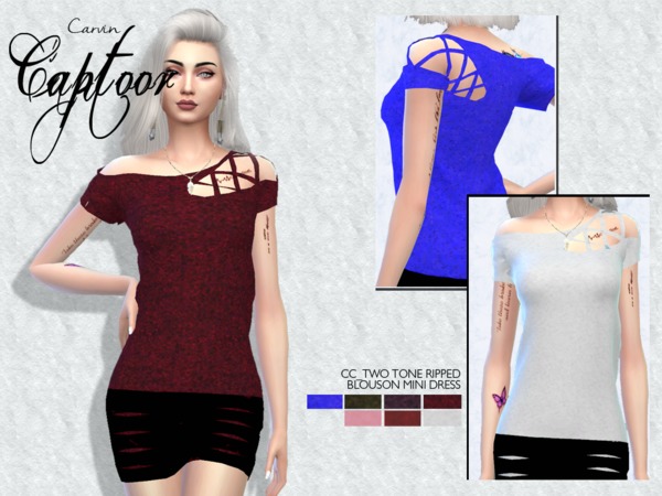 Sims 4 Two Tone Ripped Blouson mini dress by carvin captoor at TSR