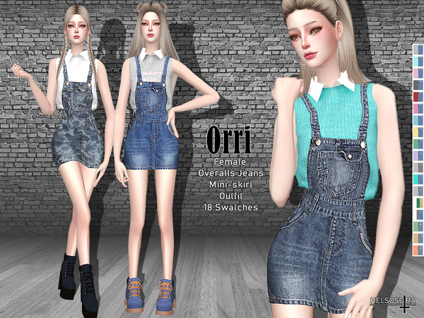 Sims 4 ORRI Overalls Jeans Mini Skirt by Helsoseira at TSR