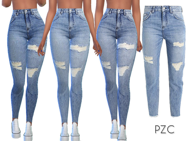 Sims 4 Fashion Nova Ripped Denim Jeans by Pinkzombiecupcakes at TSR