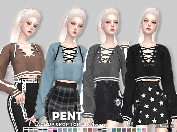 Sims 4 PENT Lace up Crop Top by Helsoseira at TSR