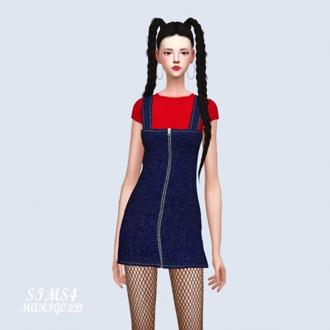 Sims 4 Zipper Denim Dress With T shirt at Marigold