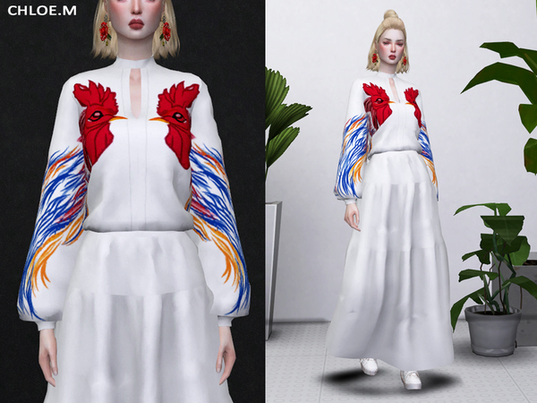Sims 4 Printed Blouse by ChloeMMM at TSR