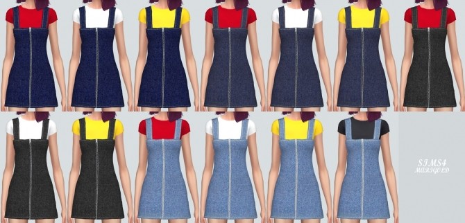 Sims 4 Zipper Denim Dress With T shirt at Marigold