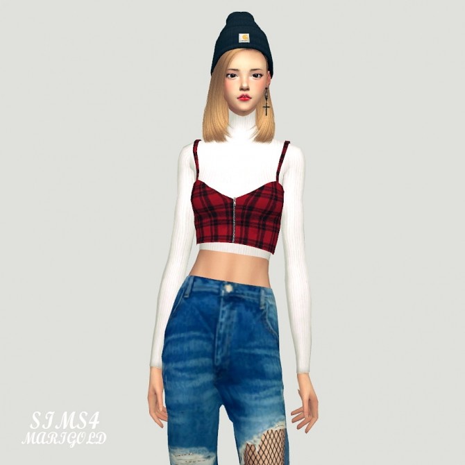 Sims 4 Zipper Crop Top With Turtleneck at Marigold